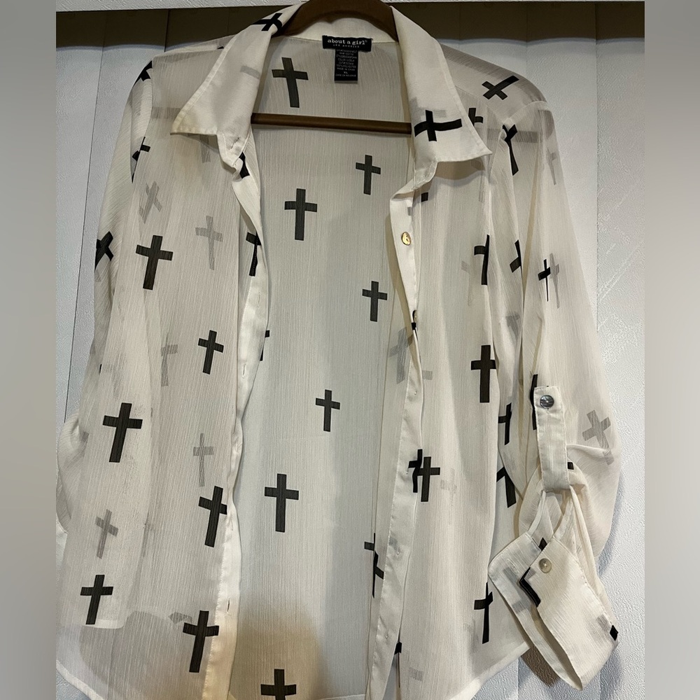 About A Girl White Blouse with Black Patterns